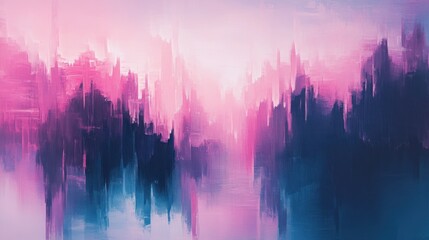 Abstract Painting with Vibrant Pink and Blue Color Palette