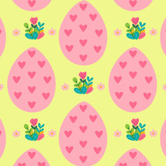 Easter background pastel with eggs, Easter seamless pattern, vector illustration featuring colorful holiday elements for gift wrap, textile prints, and digital stationery