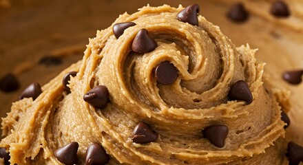 Delicious homemade chocolate chip cookie dough swirls close up food rich sweet brown tasty gooey
