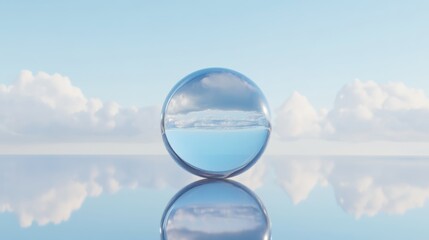 Glass Sphere Reflecting Serenity: A Minimalist Sky and Cloudscape