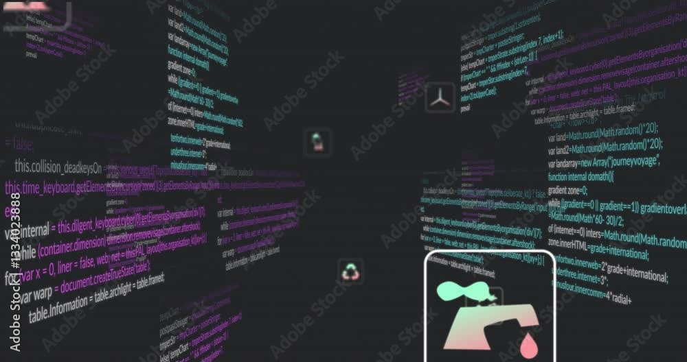 Poster animation of colorful digital code and data visualization with abstract graphics