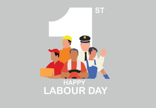 A group of people of different professions. Driver, Office boy, Postal worker, Builder. Labour Day on 1 May vector illustration