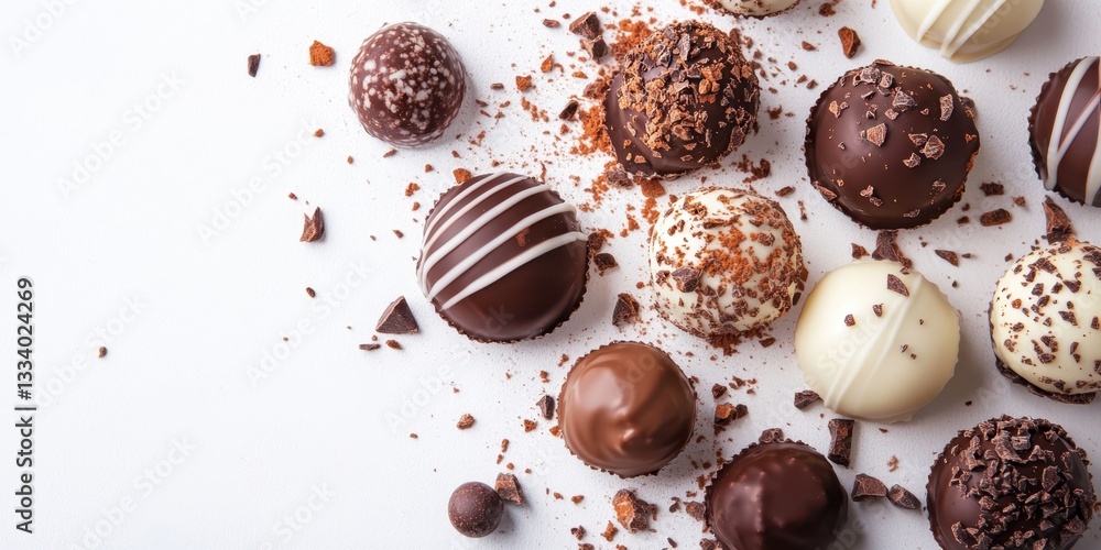 Poster artisan chocolate truffles: a tantalizing array of gourmet chocolate truffles, each adorned with uni