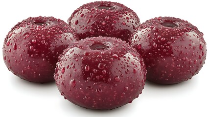 Fresh Juicy Red Plums with Water Drops Closeup Studio Shot Healthy Food