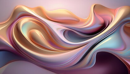 Liquid abstract forms with iridescent color transitions, glossy finish