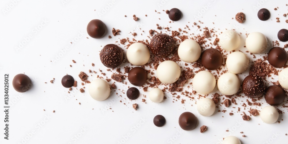 Poster chocolate truffles: a tempting assortment of handcrafted chocolate truffles and cocoa nibs artfully 