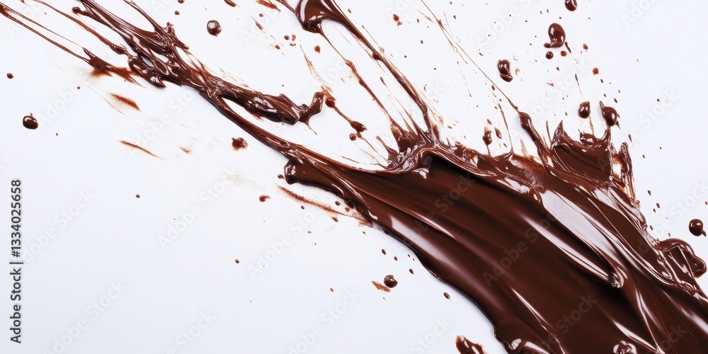 Poster chocolate splash: a captivating display of rich, dark chocolate in mid-air, capturing the dynamic mo