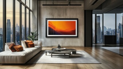 Fototapeta premium Sunset Landscape in Modern City Apartment