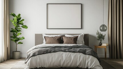 Modern Minimalist Bedroom Interior Design with Neutral Tones and Greenery