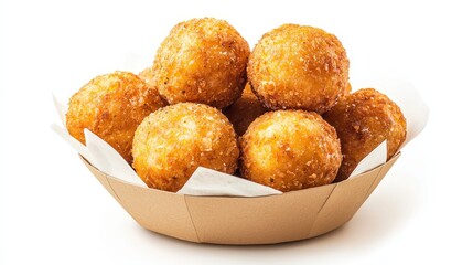 Basket overflowing with fried food from an italian street food stall featuring a variety of crispy arancini and snacks