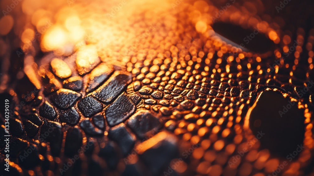Poster close-up of textured skin with orange light and abstract patterns