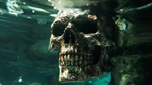 Mysterious underwater skull resting on the ocean floor reveals ancient secrets and history after centuries of submersion