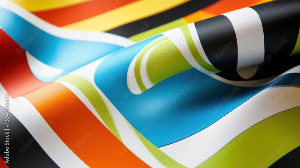 Poster colorful abstract waves pattern on smooth fabric surface