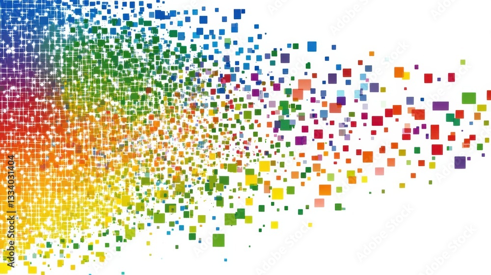 Poster Colorful Abstract Design with Vibrant Pixels and Sparkling Background