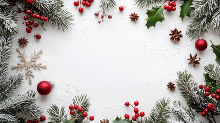 Festive Holiday Border with Christmas Decorations, Soft Colors and Natural Elements for Seasonal Celebration