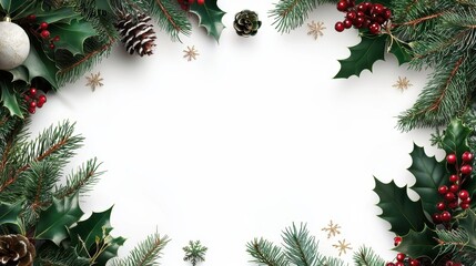 Festive Holiday Border with Natural Greenery and Elements for Celebratory Occasions and Seasonal Greetings