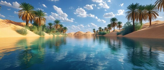 Fototapeta premium Peaceful desert oasis with calm reflective waters