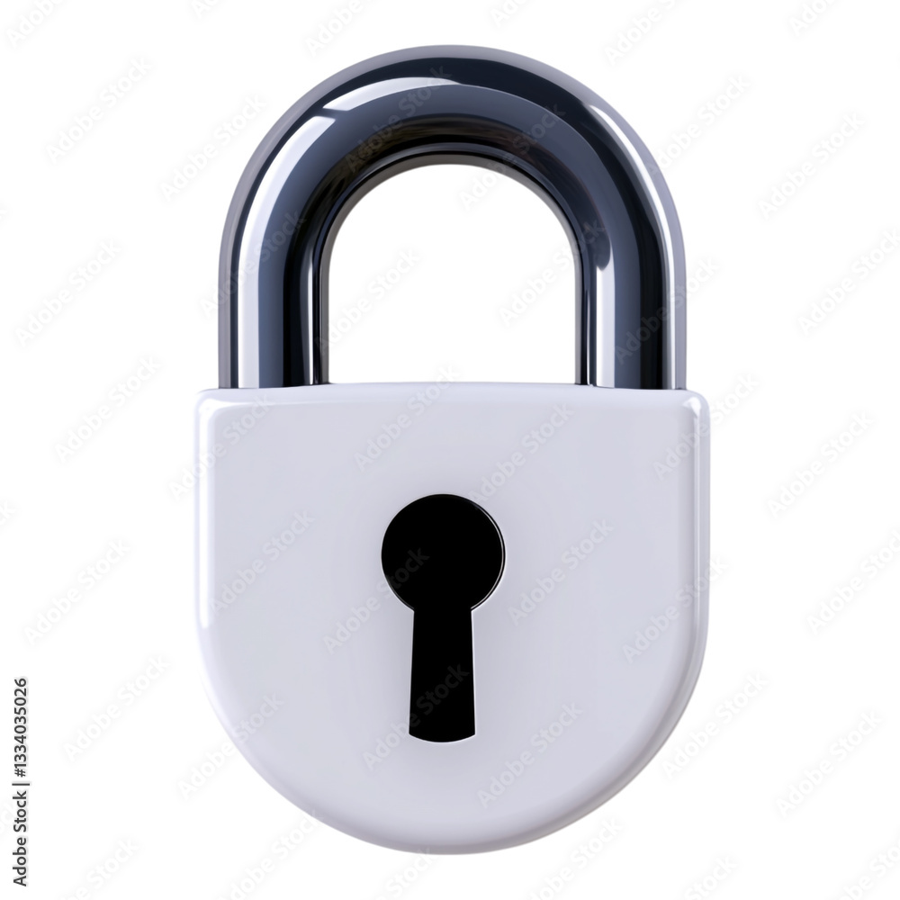 Poster a stylish and minimalistic representation of a white padlock featuring a key, symbolizing security a
