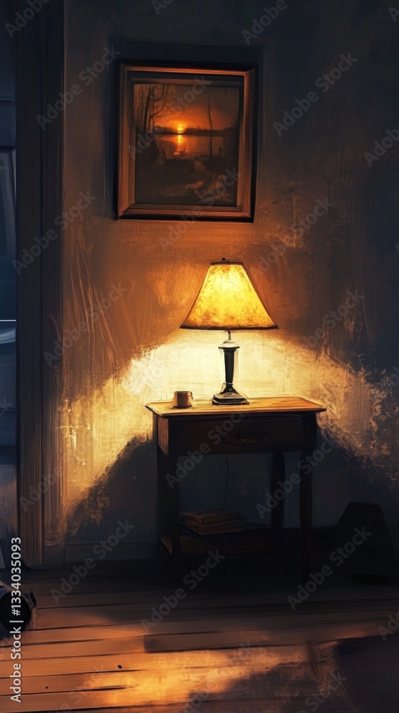 Aufkleber a small table with a lamp on top