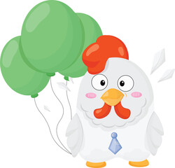 design illustration cartoon chicken holding a balloon