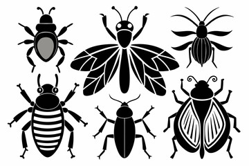 set of insect icons line art silhouette vector illustration