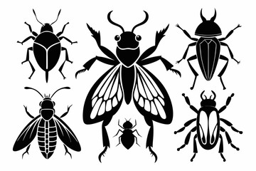 set of insect icons line art silhouette vector illustration