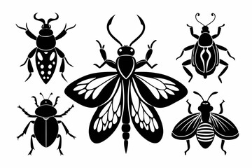 set of insect icons line art silhouette vector illustration