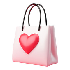A Simple Iconic Representation of a Shopping Bag Adorned with a Heart Overlay in Bright Red, Symbolizing Love for Shopping and Consumerism