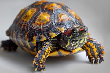 Obraz premium Close-up of a brightly colored turtle against a white backdrop.