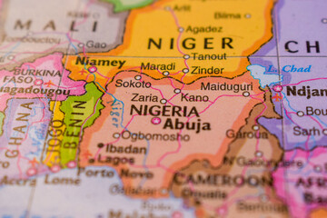 Naklejka premium Nigeria On The World Map-Geo Political Map