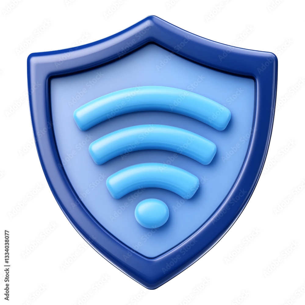 Aufkleber a vibrant blue shield representing cybersecurity, featuring wi-fi signal waves symbolizing a virtual