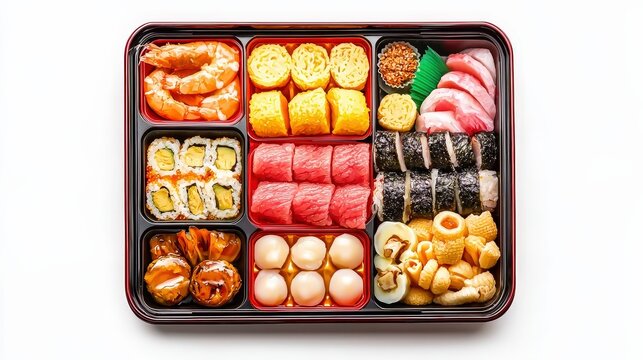 Traditional japanese new year feast featuring osechi ryo with an array of colorful and delicious dishes served in boxes