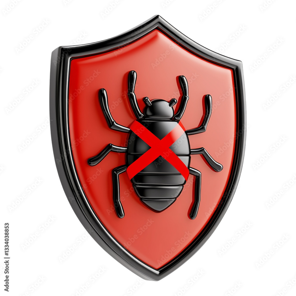 Aufkleber a simple icon depicting a shield symbolizing cybersecurity with a graphic representation of a bug, e