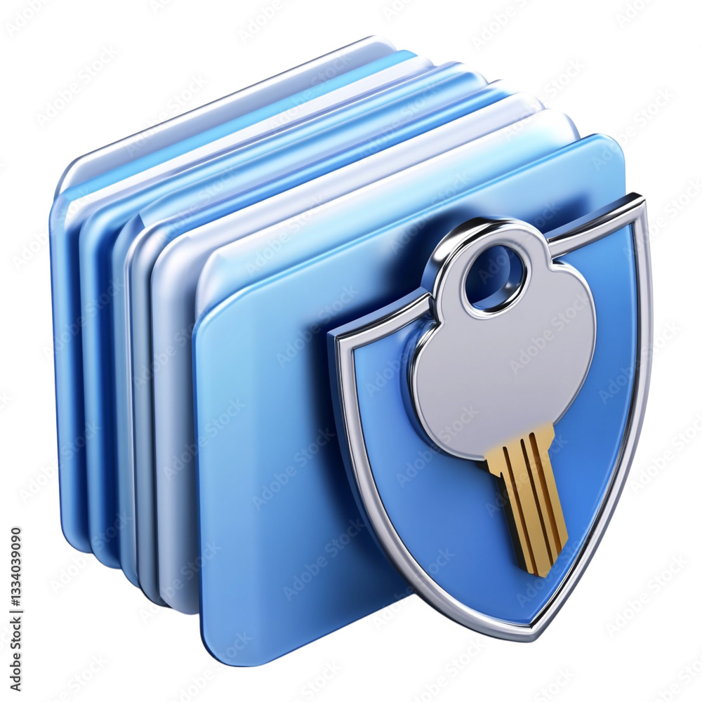 Poster a simple icon representing an encrypted file accompanied by a digital key symbolizing cybersecurity 