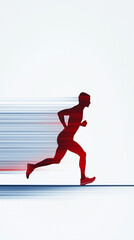Obraz premium Dynamic red silhouette showing sprinting athlete with motion blur highlighting speed, energy, and athletic performance in sports design