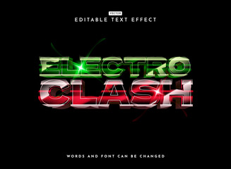 electro clash modern neon electric glow shiny 3d text effect template with green red sparkle