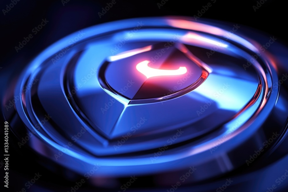 Poster A close-up shot of a button with a bright red light, ideal for use in presentations or advertisements about safety or warning