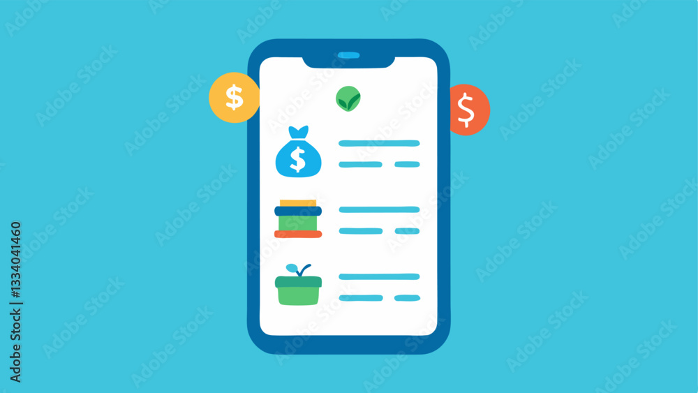 Poster expense tracker a list format on a phone with icons for different categories like groceries transpor