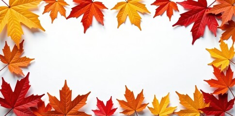 Crisp, colorful maple leaves frame a blank space , brown leaf border, illustration
