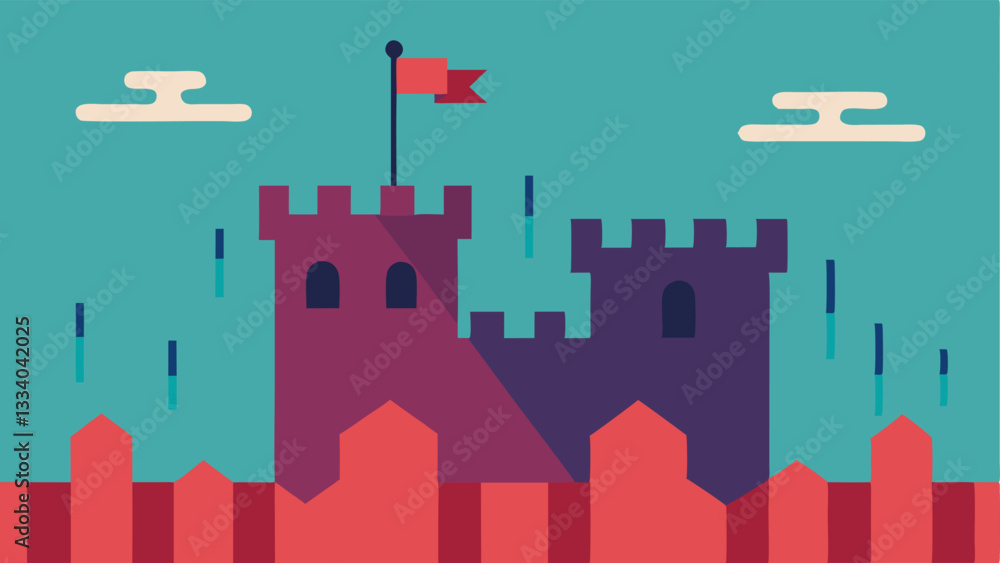 Poster fortress and stock prices a fortress depicted in the foreground with stock price tags displaying var