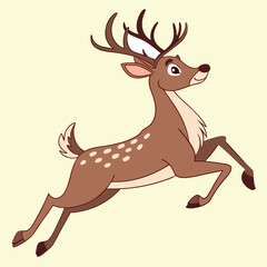Fototapeta premium Cartoon deer jumping happily with white spots and big antlers