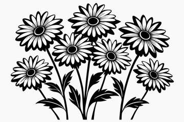 daisies flower line art silhouette vector illustration