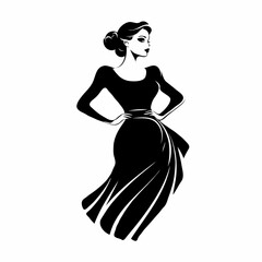 Obraz premium Woman in Dress Silhouette with Hands on Hips