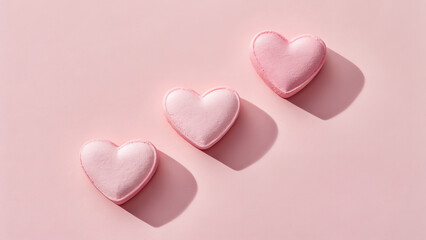 Fototapeta premium Three Pink Heart Candies on Light Pink Background.