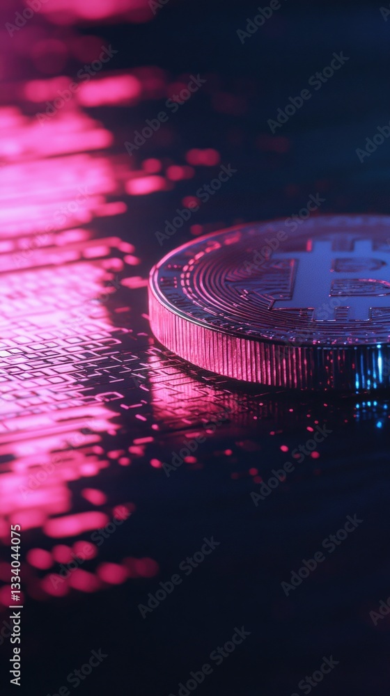 Aufkleber a bitcoin cryptocurrency token sits on a table surface