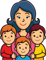 Happy Mothers Day Mothers With Her Children Cute Mom And Kids Together Family Bond Emotional Moments Vector Illustration