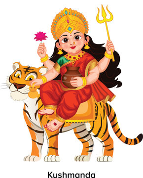 Maa Kushmanda Worship on the Fourth Day of Navratri Character Vector Illustration