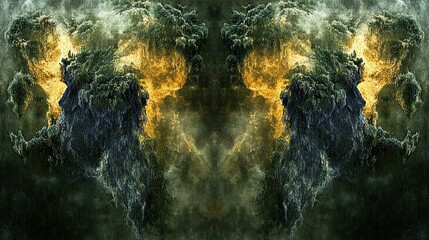 Abstract swirling cloudscape, dark, golden hues