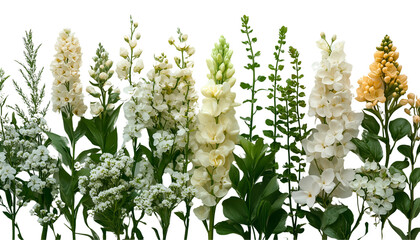 White and green flowers flat lay