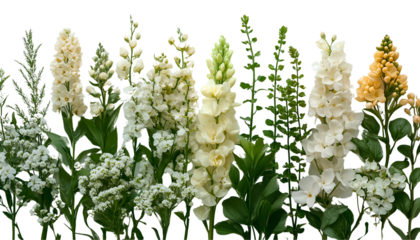 White and green flowers flat lay
